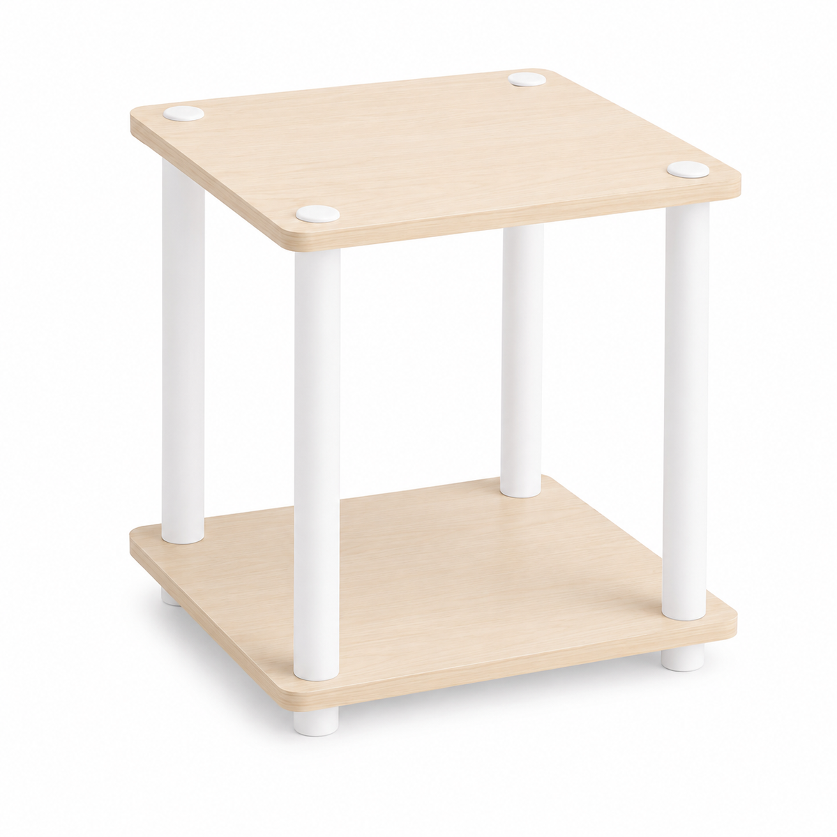 Scaffale 2 ripiani effetto rovere chiaro con supporti bianchi