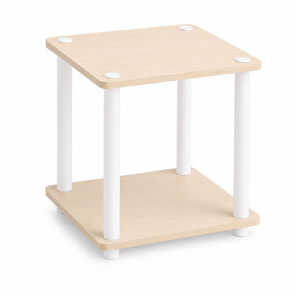 Scaffale 2 ripiani effetto rovere chiaro con supporti bianchi