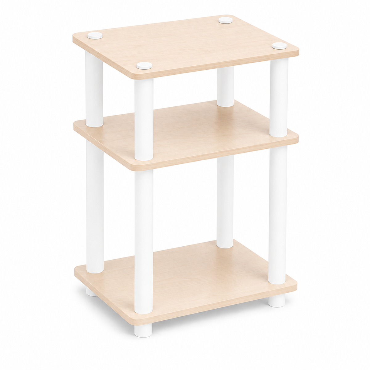 Scaffale 3 ripiani effetto rovere chiaro con supporti bianchi