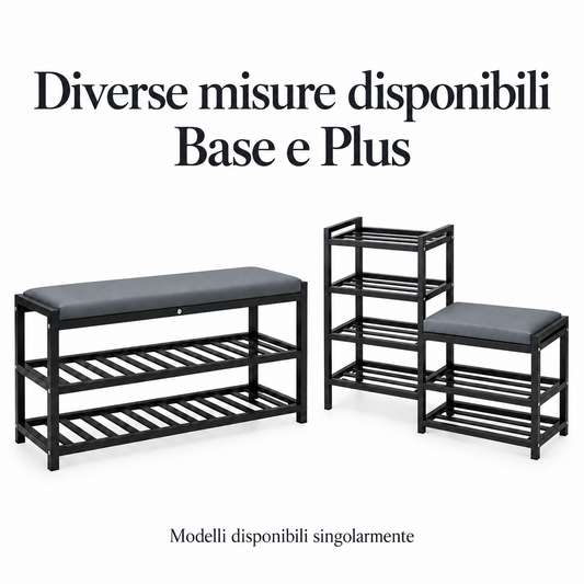 Scarpiera Base e Plus diverse misure con struttura unica e panca laterale