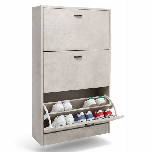 Scarpiera in MDF Melaminico 2/3/4/5 ripiani, Ante a Ribalta, Rovere Bianco Cemento
