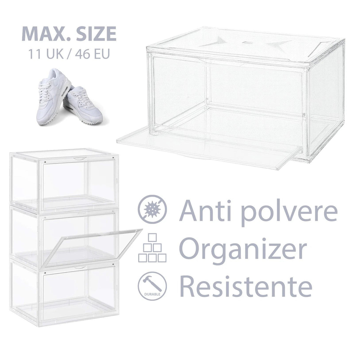 Scatole Porta Scarpe Trasparenti Impilabili con Chiusura Magnetica
