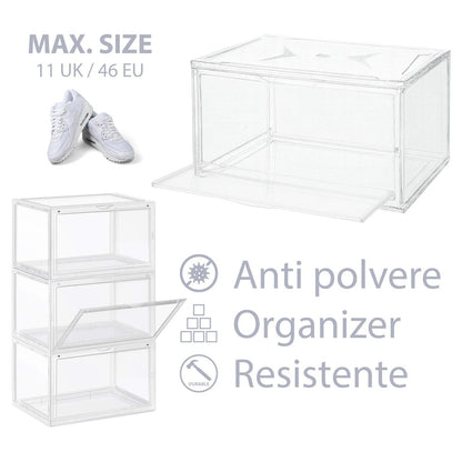 Scatole Porta Scarpe Trasparenti Impilabili con Chiusura Magnetica