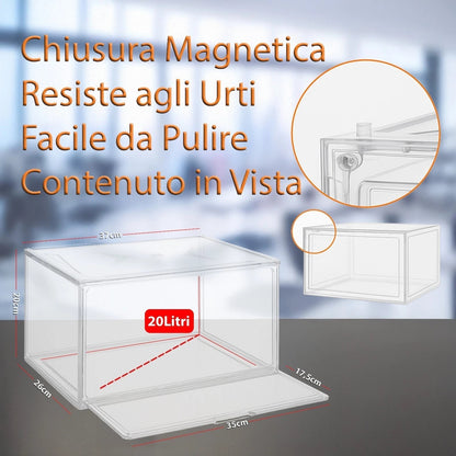 Scatole Porta Scarpe Trasparenti Impilabili con Chiusura Magnetica