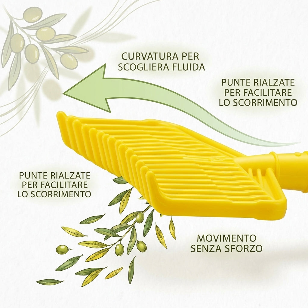Dettaglio denti curvi della scopa raccogli olive