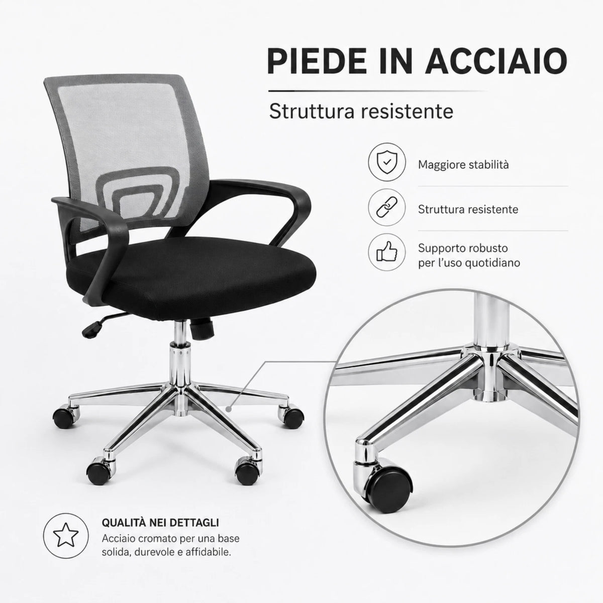 Sedia Ergonomica da Scrivania Salvaspazio con Supporto Lombare