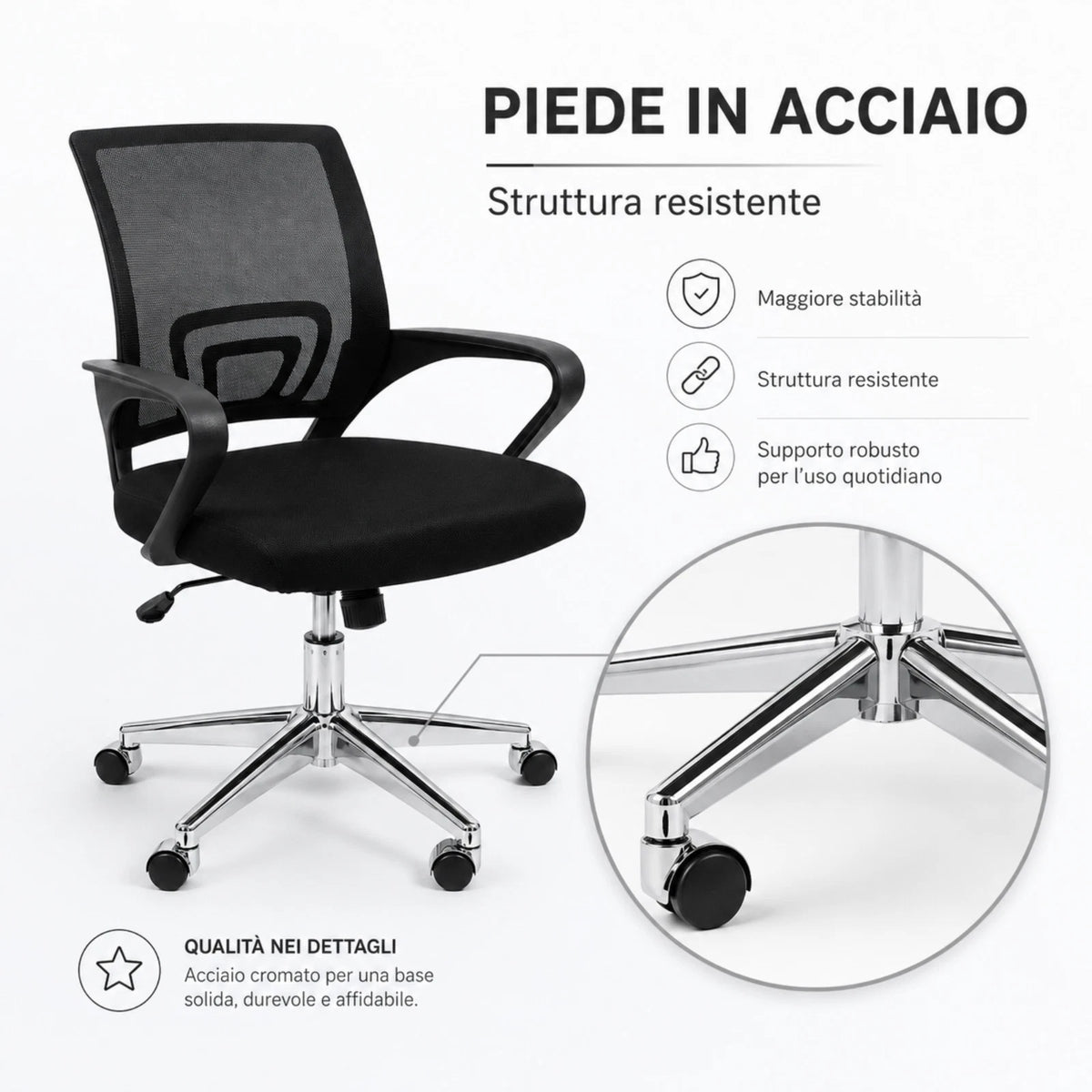 Sedia Ergonomica da Scrivania Salvaspazio con Supporto Lombare
