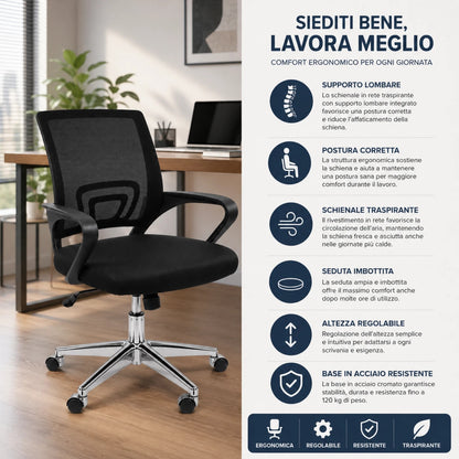 Sedia Ergonomica da Scrivania Salvaspazio con Supporto Lombare