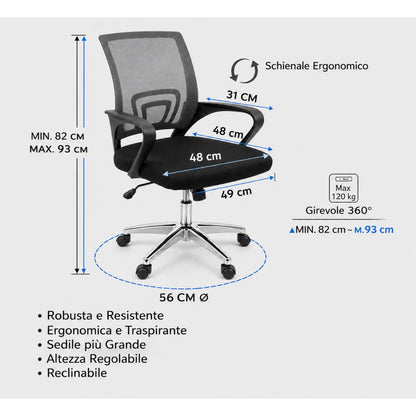 Sedia Ergonomica da Scrivania Salvaspazio con Supporto Lombare