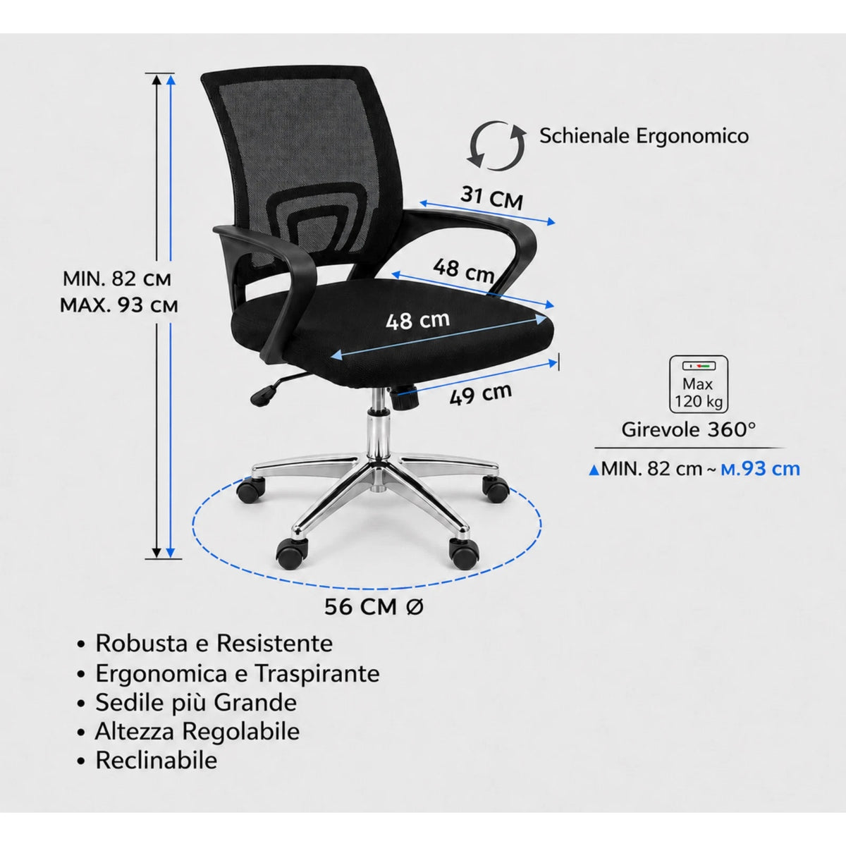 Sedia Ergonomica da Scrivania Salvaspazio con Supporto Lombare