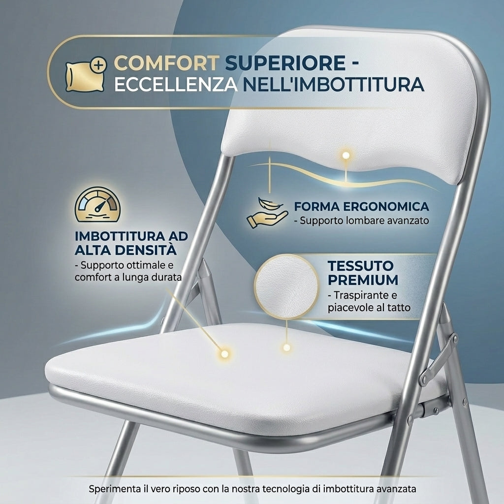 Sedie pieghevoli imbottite set 6, eleganti e salvaspazio