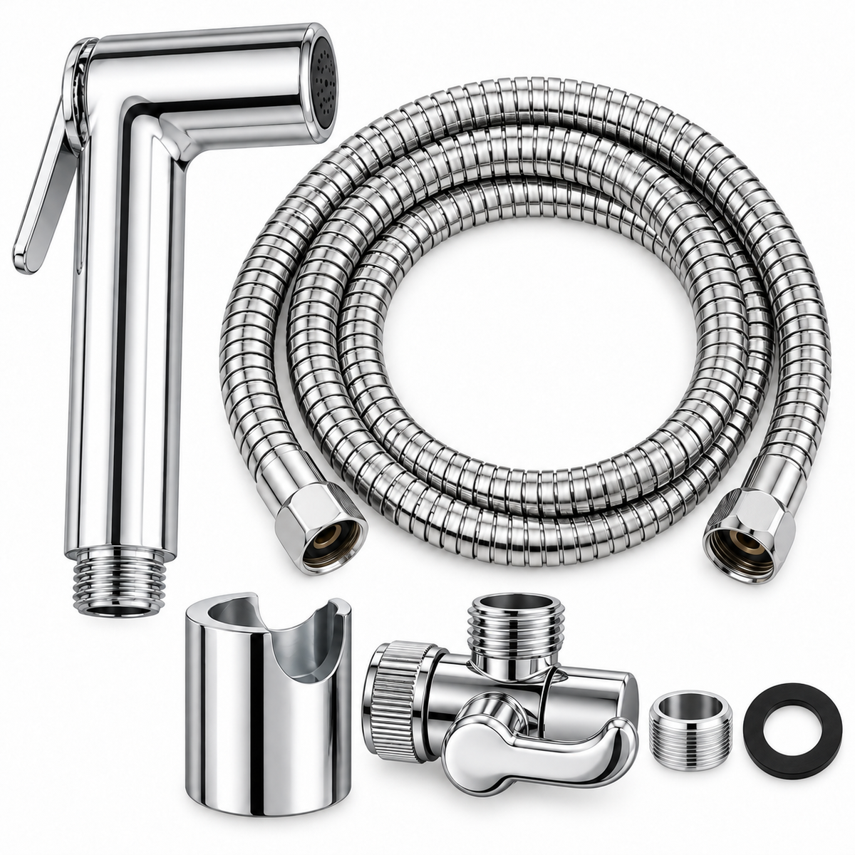 Set doccetta cromata completo su sfondo bianco