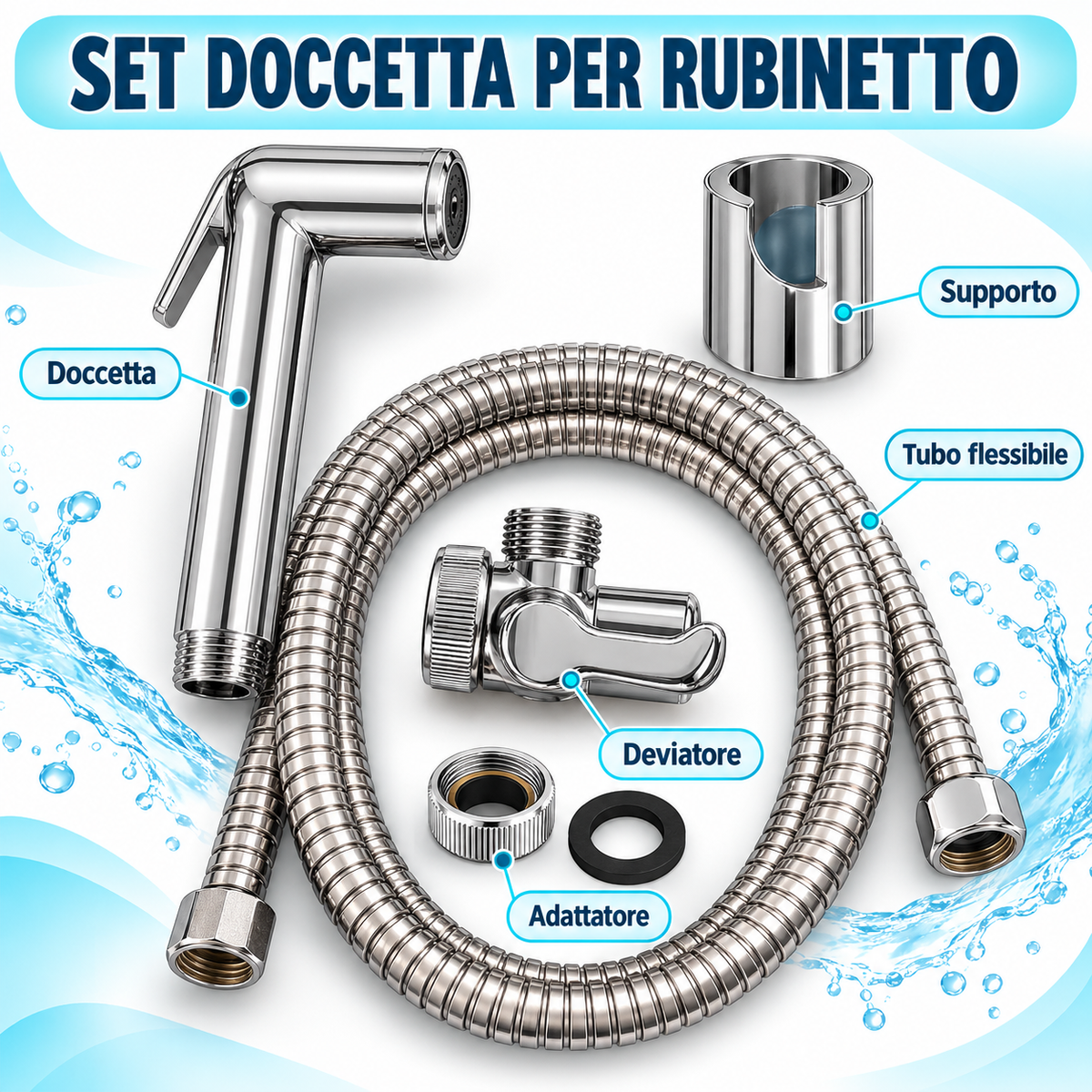 Set doccetta con deviatore, flessibile e adattatore rubinetto - dettaglio 2