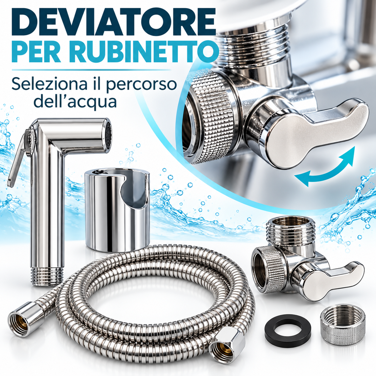 Set doccetta con deviatore, flessibile e adattatore rubinetto - dettaglio 3