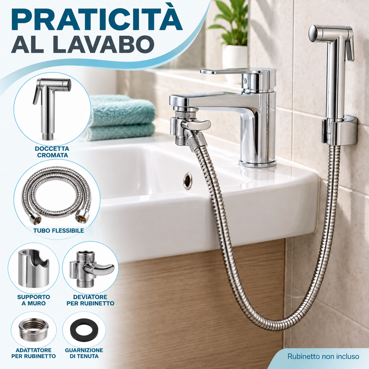 Set doccetta con deviatore, flessibile e adattatore rubinetto - dettaglio 7