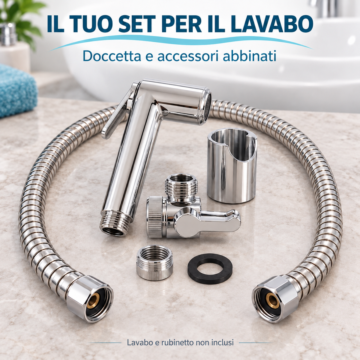 Set doccetta con deviatore, flessibile e adattatore rubinetto - dettaglio 9