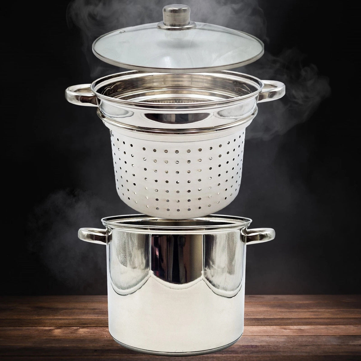 Cuocipasta Spaghettiera 24cm in Acciaio Inox con Coperchio e Colapasta