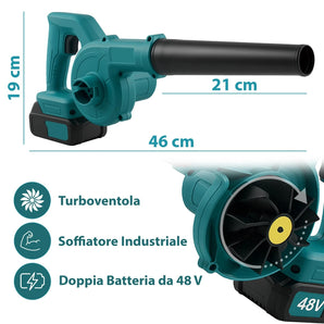 Soffiatore elettrico 48V a batteria con doppia batteria e aspiratore