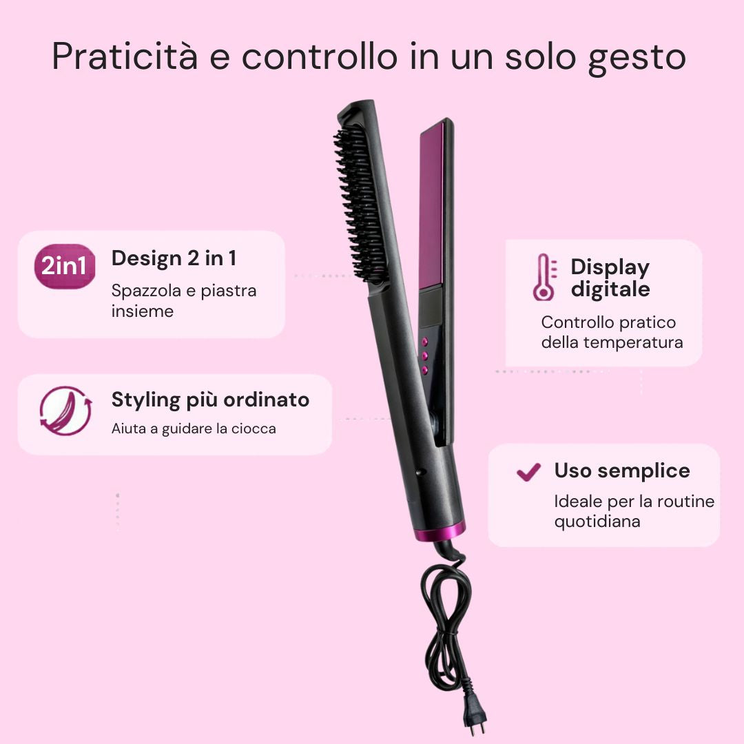 Spazzola Lisciante 2 in 1 con Display LED e Antiscottatura