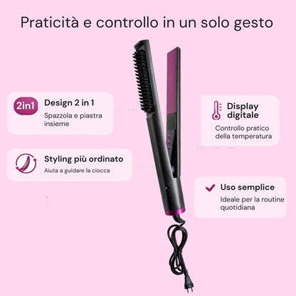 Spazzola Lisciante 2 in 1 con Display LED e Antiscottatura
