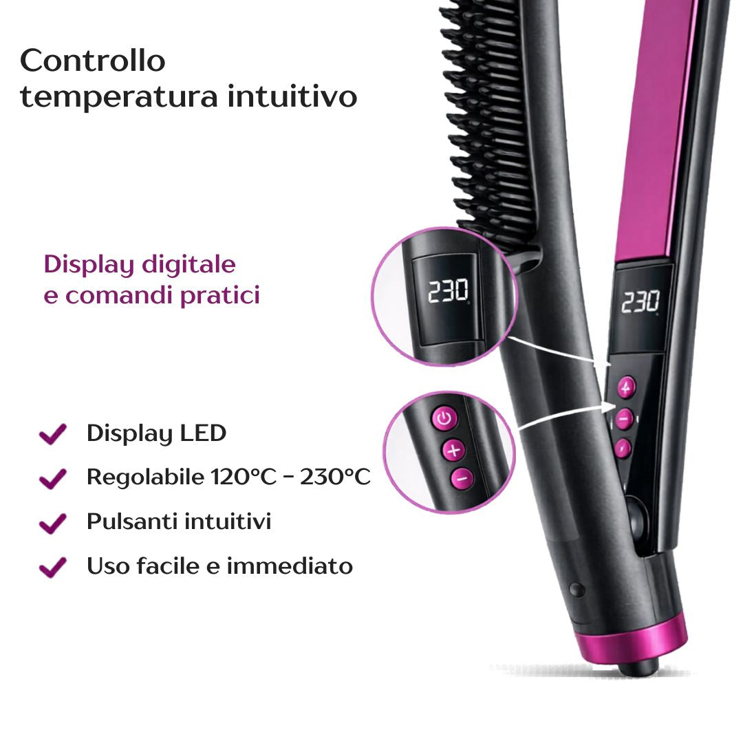 Spazzola Lisciante 2 in 1 con Display LED e Antiscottatura