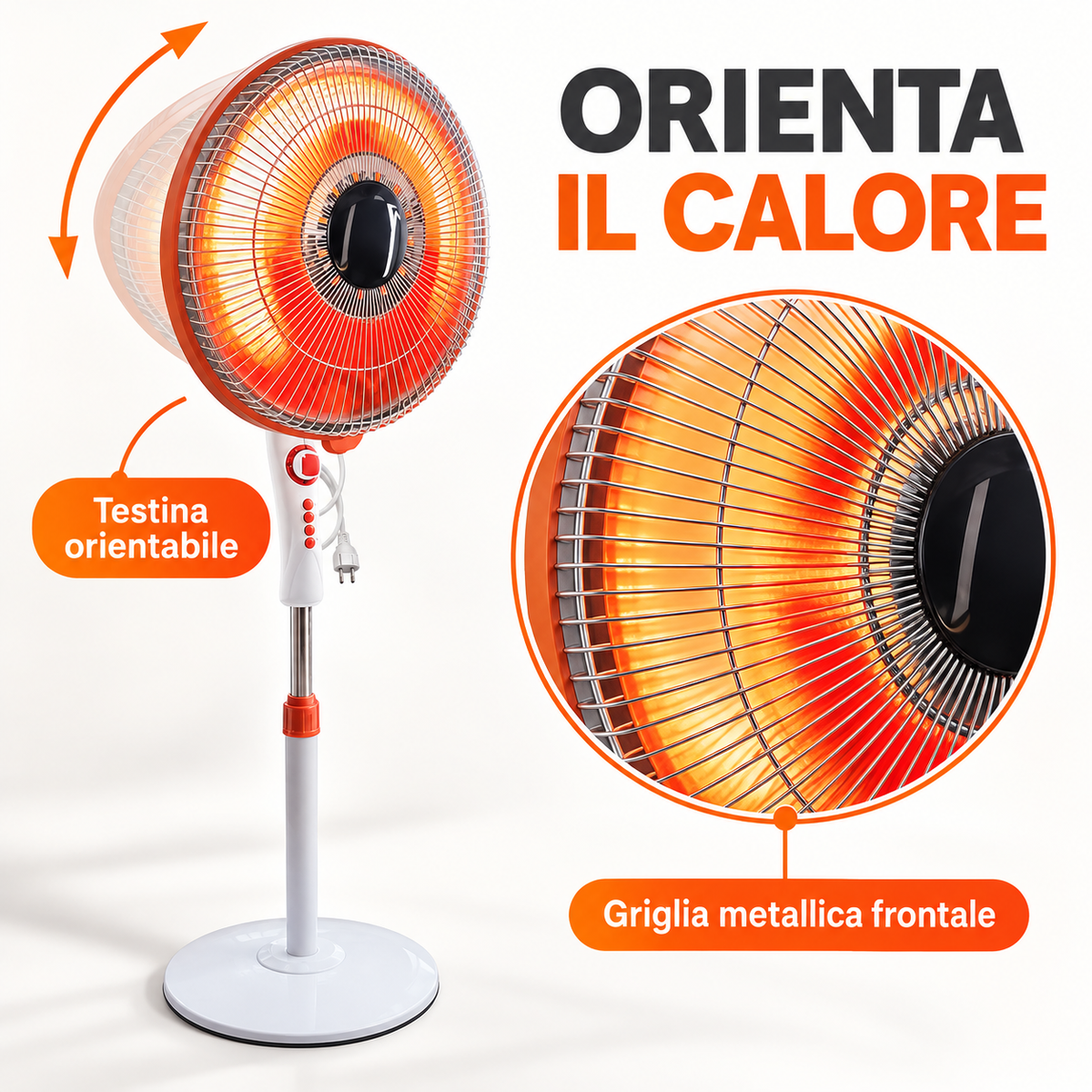 Testina orientabile e griglia metallica frontale