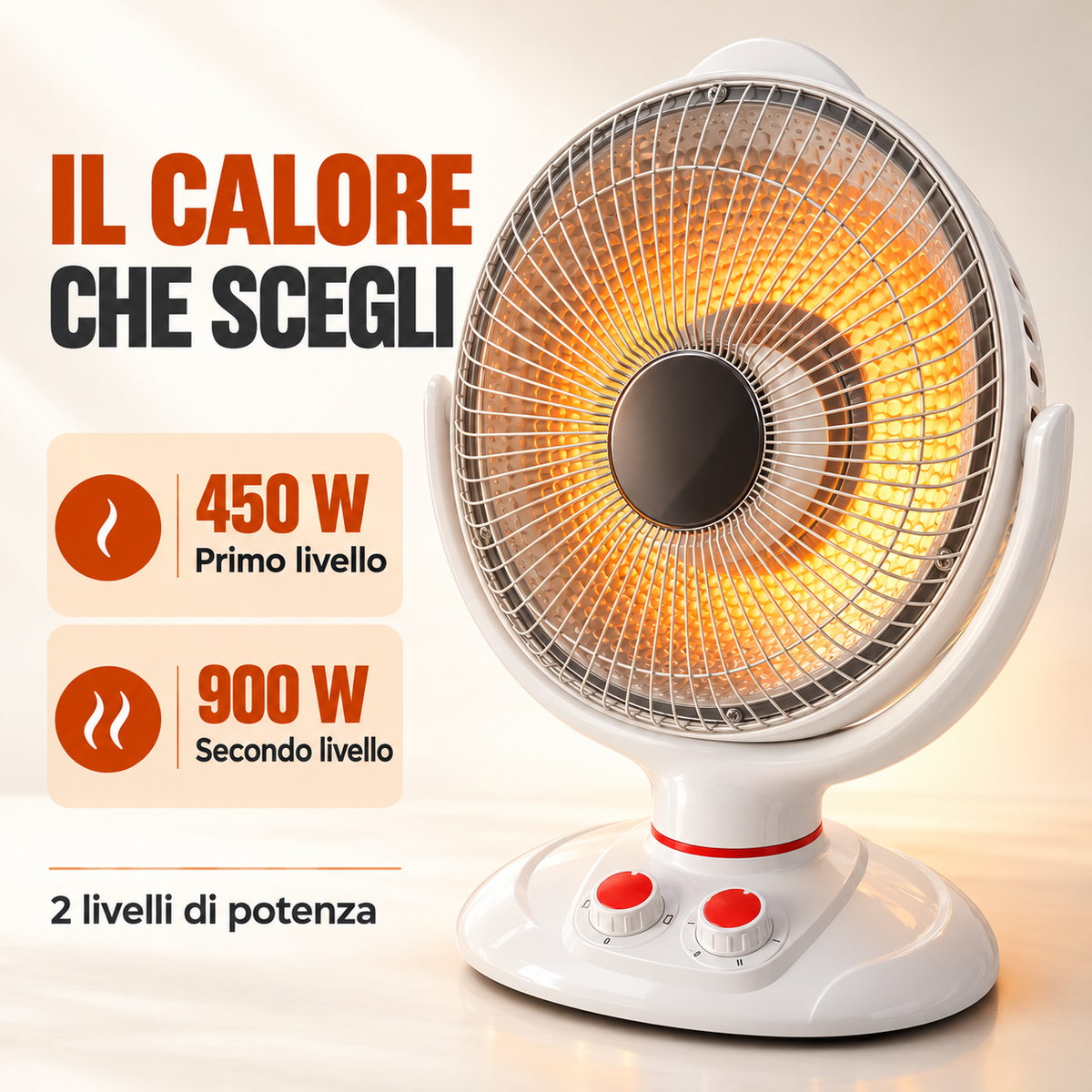 Due livelli di potenza della stufa: 450 W e 900 W
