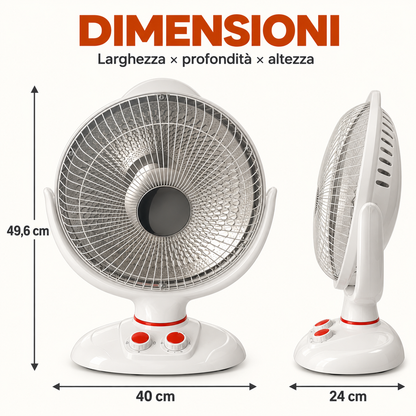 Dimensioni stufa: larghezza 40 cm, profondità 24 cm, altezza 49,6 cm