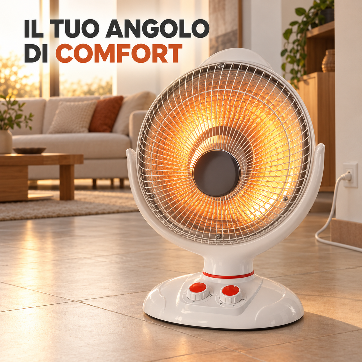 Stufa elettrica radiante ambientata in soggiorno