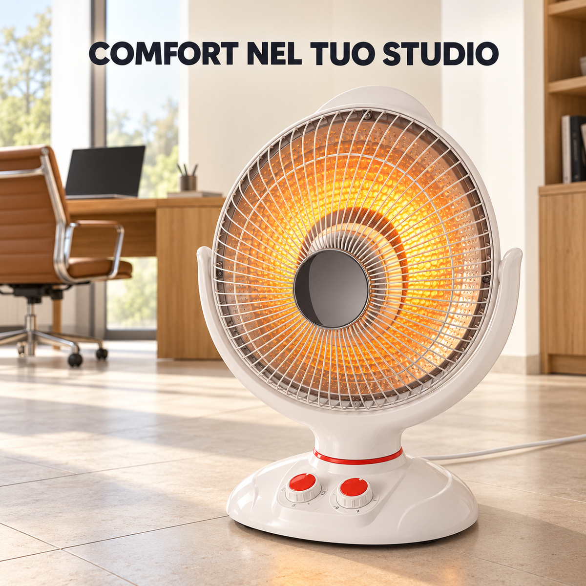 Stufa elettrica radiante ambientata nello studio