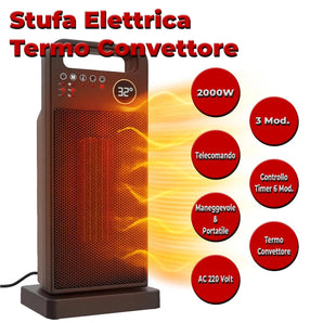Stufa Elettrica Ceramica 2000W con Telecomando e Display LED