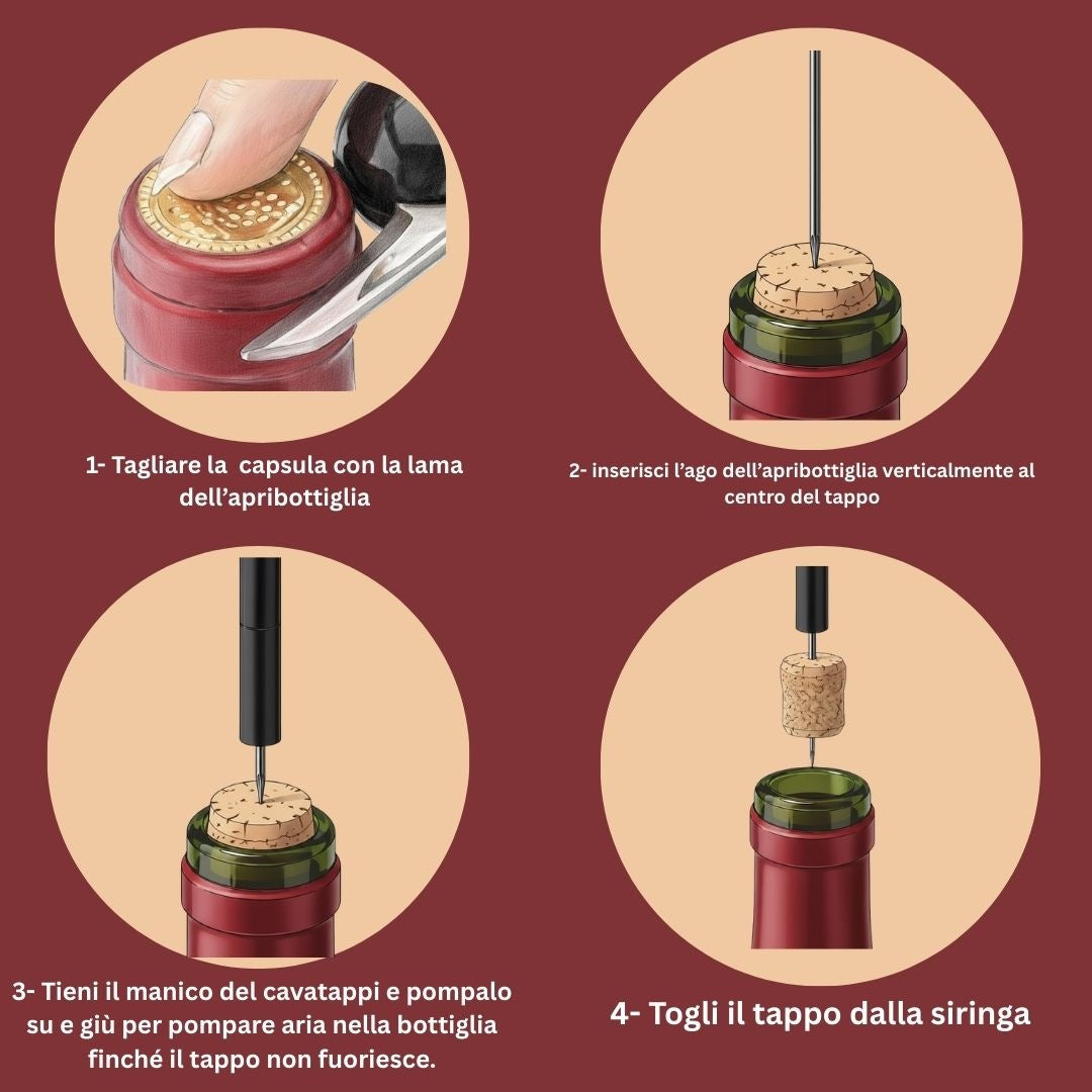 Cavatappi Pneumatico 2 in 1 Portatile con Ago in Acciaio Inox colore casuale