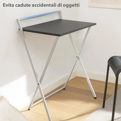 Scrivanie Pieghevoli Salvaspazio in Metallo e Legno Nero 2 pezzi