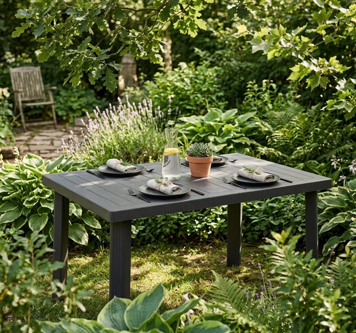 Tavolo da Giardino Rettangolare 120x80 con Foro Ombrellone