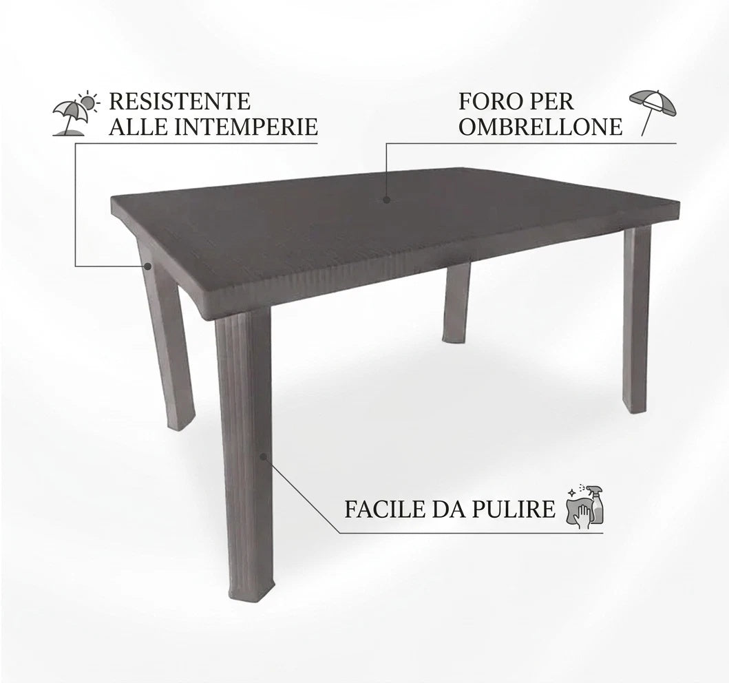 Tavolo da Giardino Rettangolare 120x80 con Foro Ombrellone