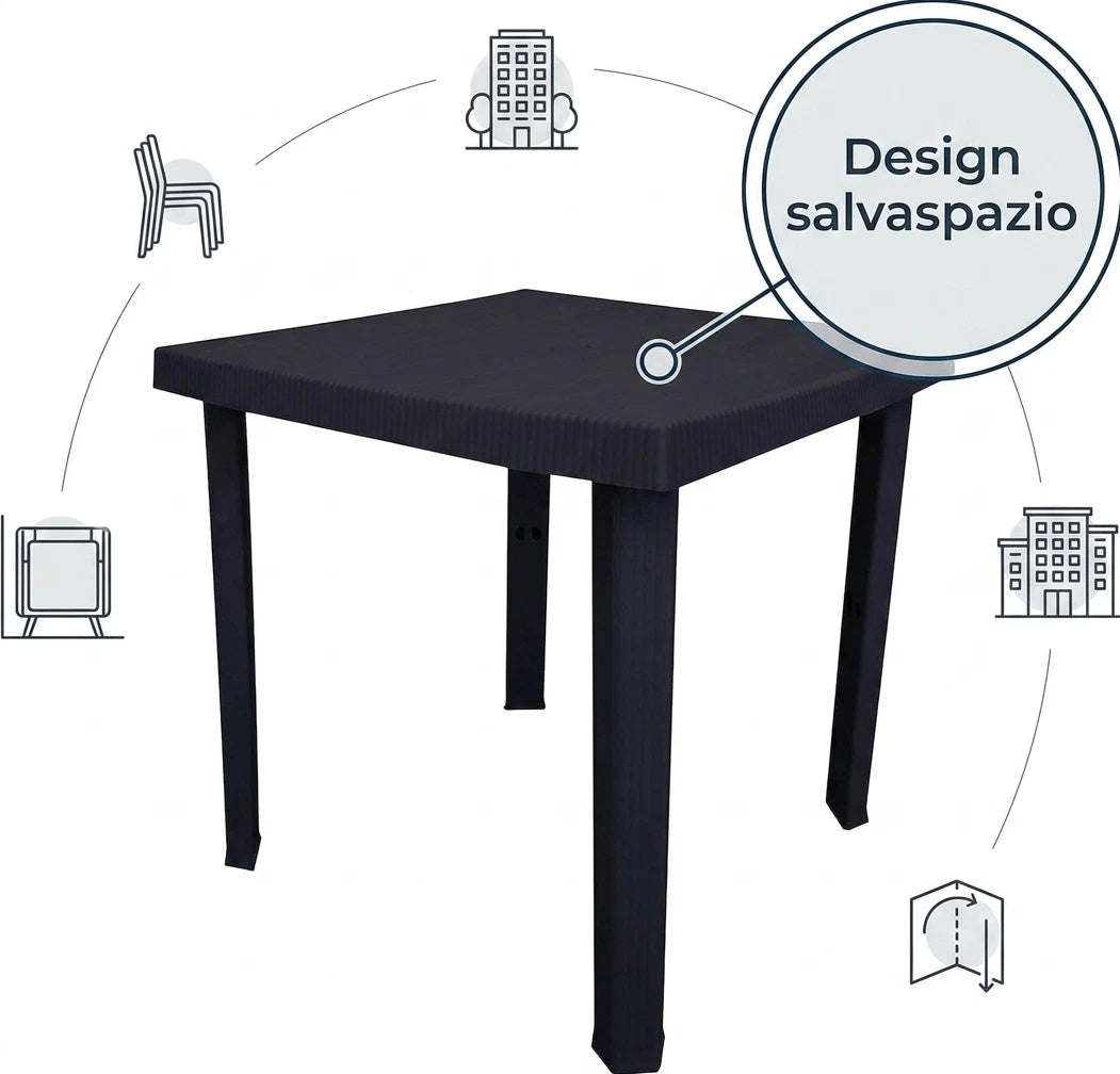 Tavolo da Giardino Quadrato 80x80 Nero per Esterno