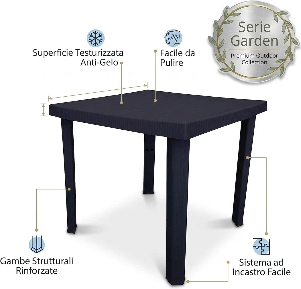 Tavolo da Giardino Quadrato 80x80 Nero per Esterno