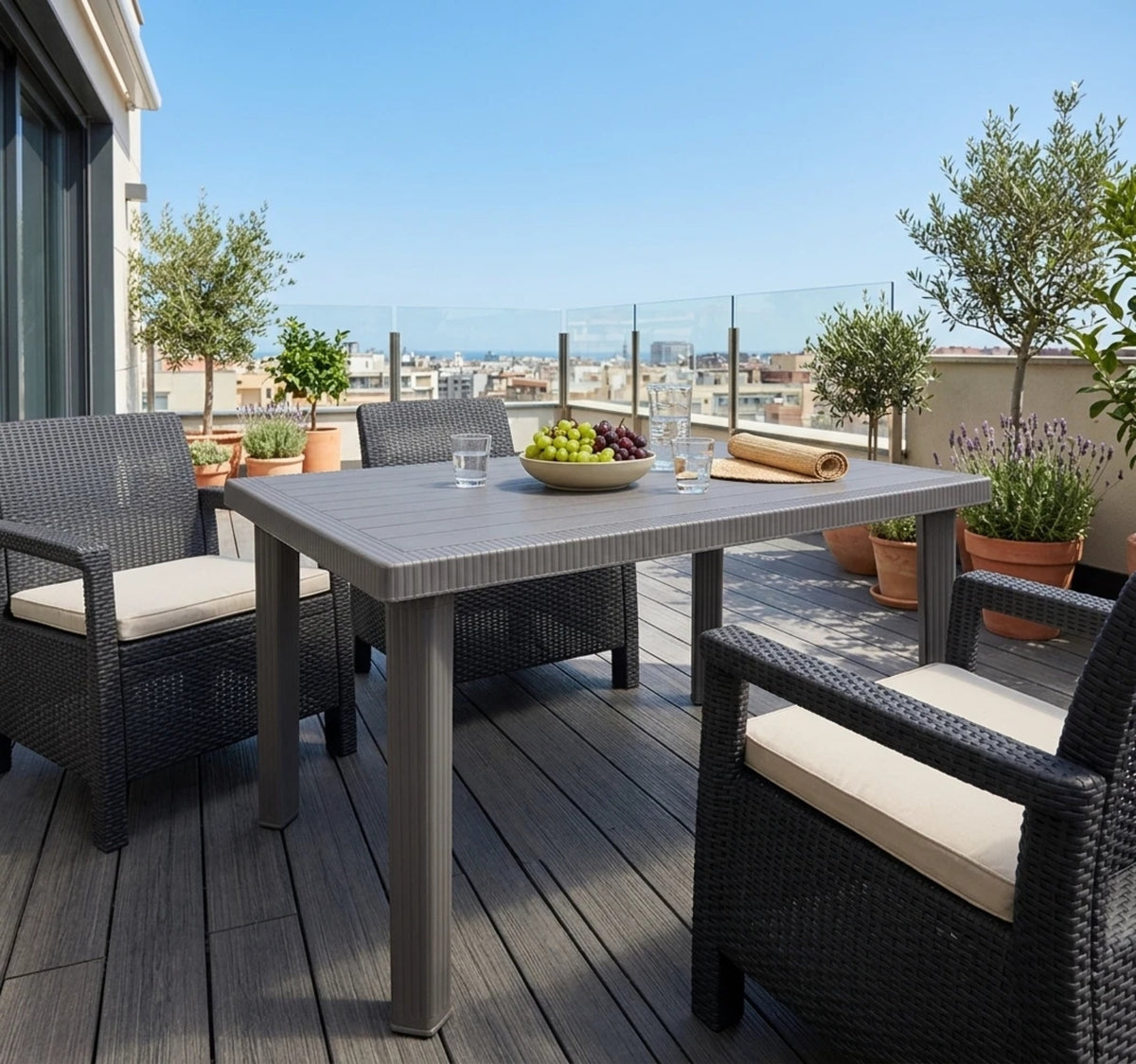 Tavolo da Giardino Rettangolare 120x80 con Foro Ombrellone