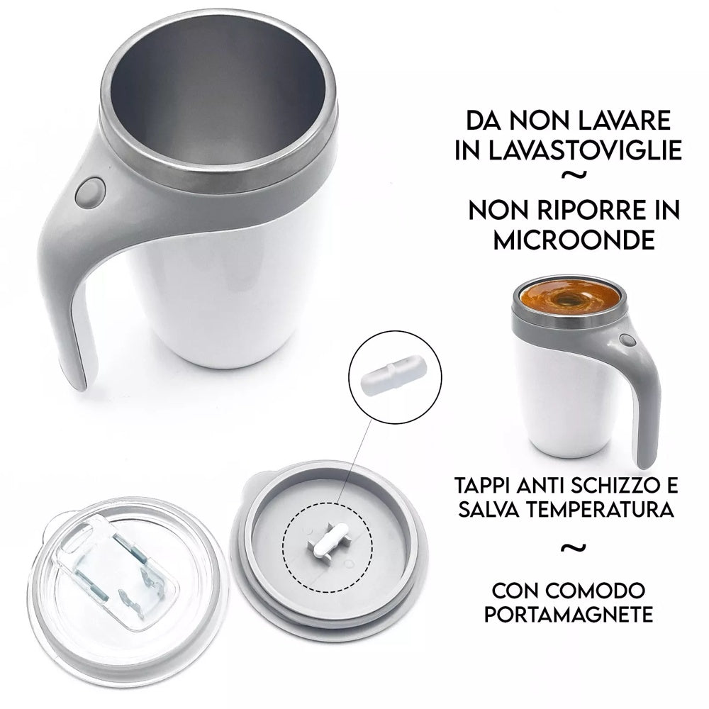 Tazza Auto Mescolante 300ml in Acciaio Inox con Coperchio