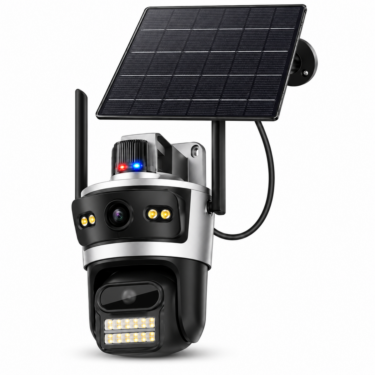 Telecamera solare da esterno con pannello e illuminazione LED