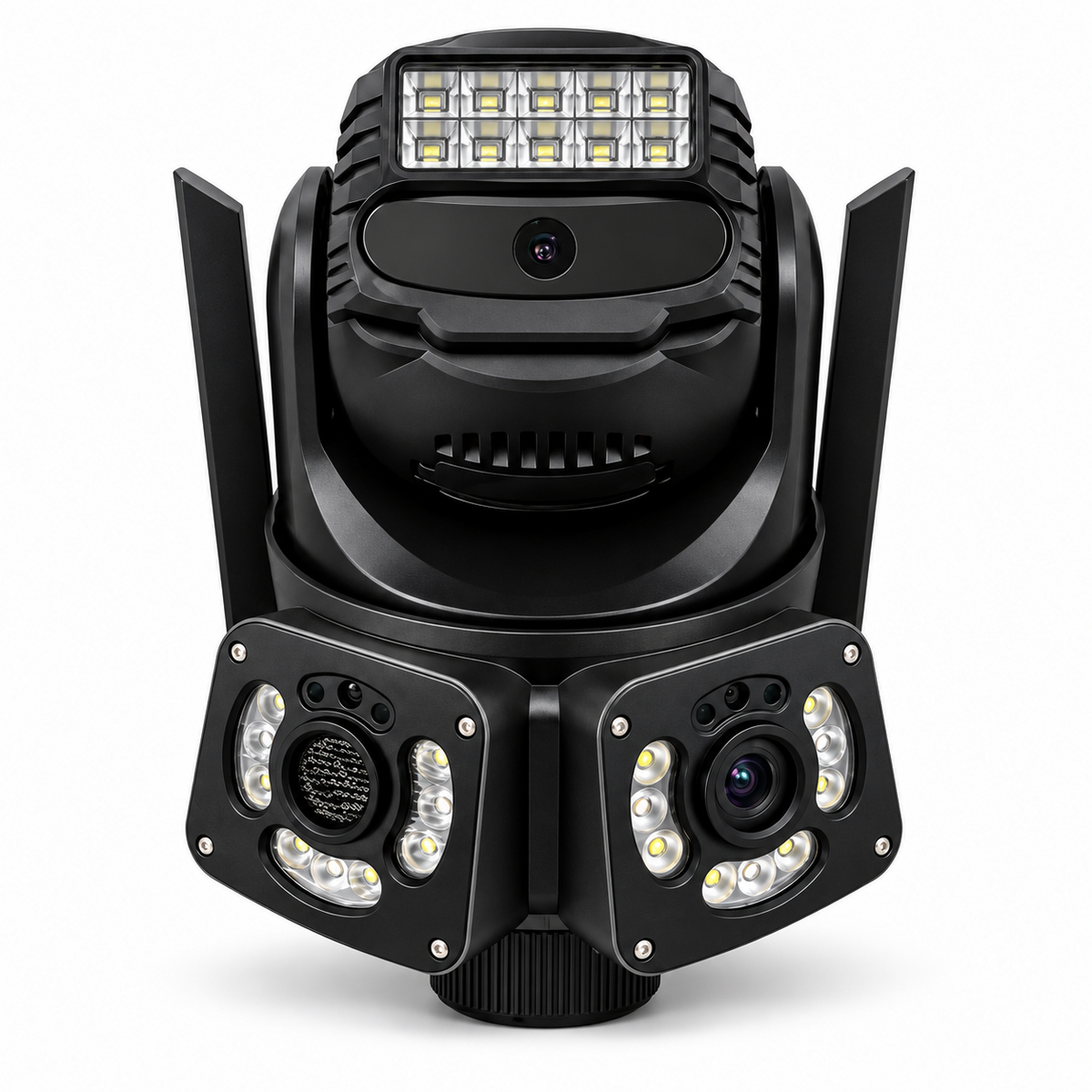 Telecamera WiFi smart da esterno nera con vista tripla e illuminazione LED