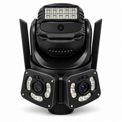 Telecamera WiFi smart da esterno nera con vista tripla e illuminazione LED