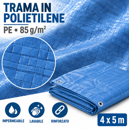 Telo occhiellato blu PE 4x5 metri 85 g/m² - immagine 3