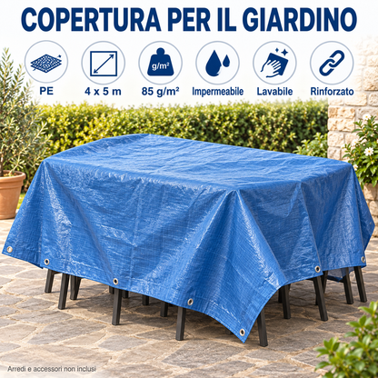 Telo occhiellato blu PE 4x5 metri 85 g/m² - immagine 6