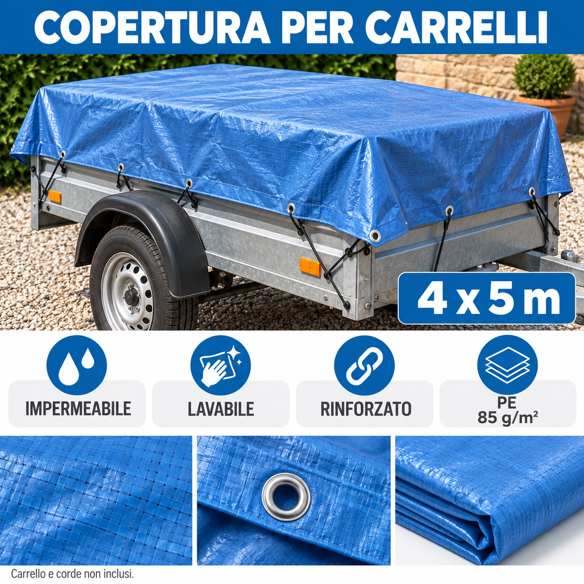Telo occhiellato blu PE 4x5 metri 85 g/m² - immagine 8