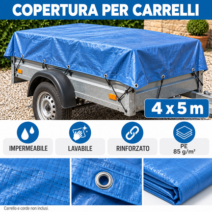 Telo occhiellato blu PE 4x5 metri 85 g/m² - immagine 8