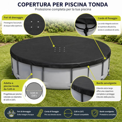 Copertura Piscina Rotonda 3,05 m con Corda e Fori Drenaggio