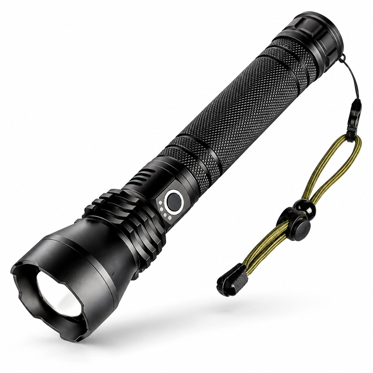 Torcia tattica LED T6 su sfondo bianco