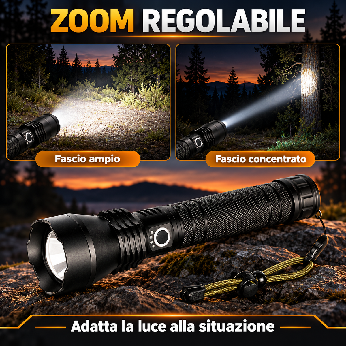 Zoom regolabile fascio ampio o concentrato