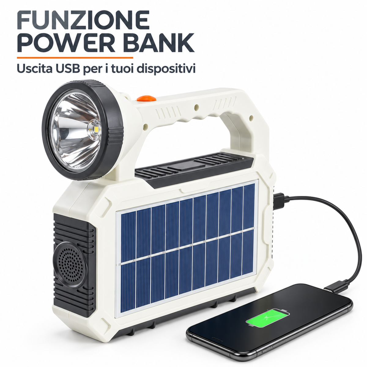 Uscita USB della torcia per ricaricare dispositivi